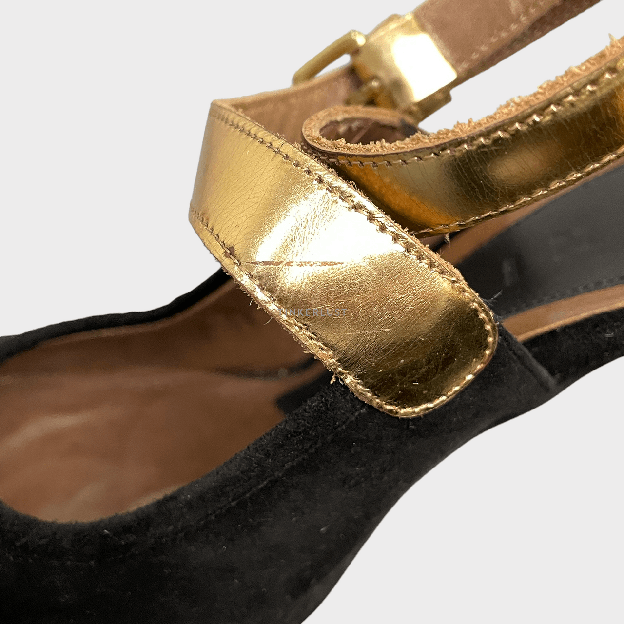 Marni Gold & Black Suede Ankle Strap Platform Heels