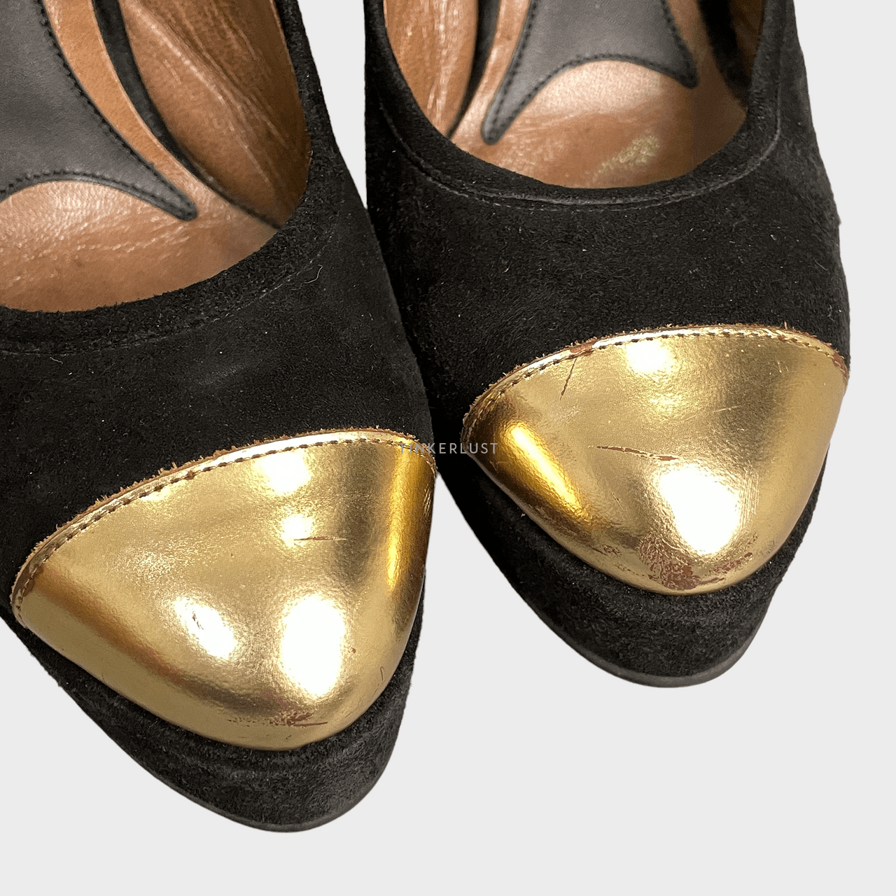 Marni Gold & Black Suede Ankle Strap Platform Heels