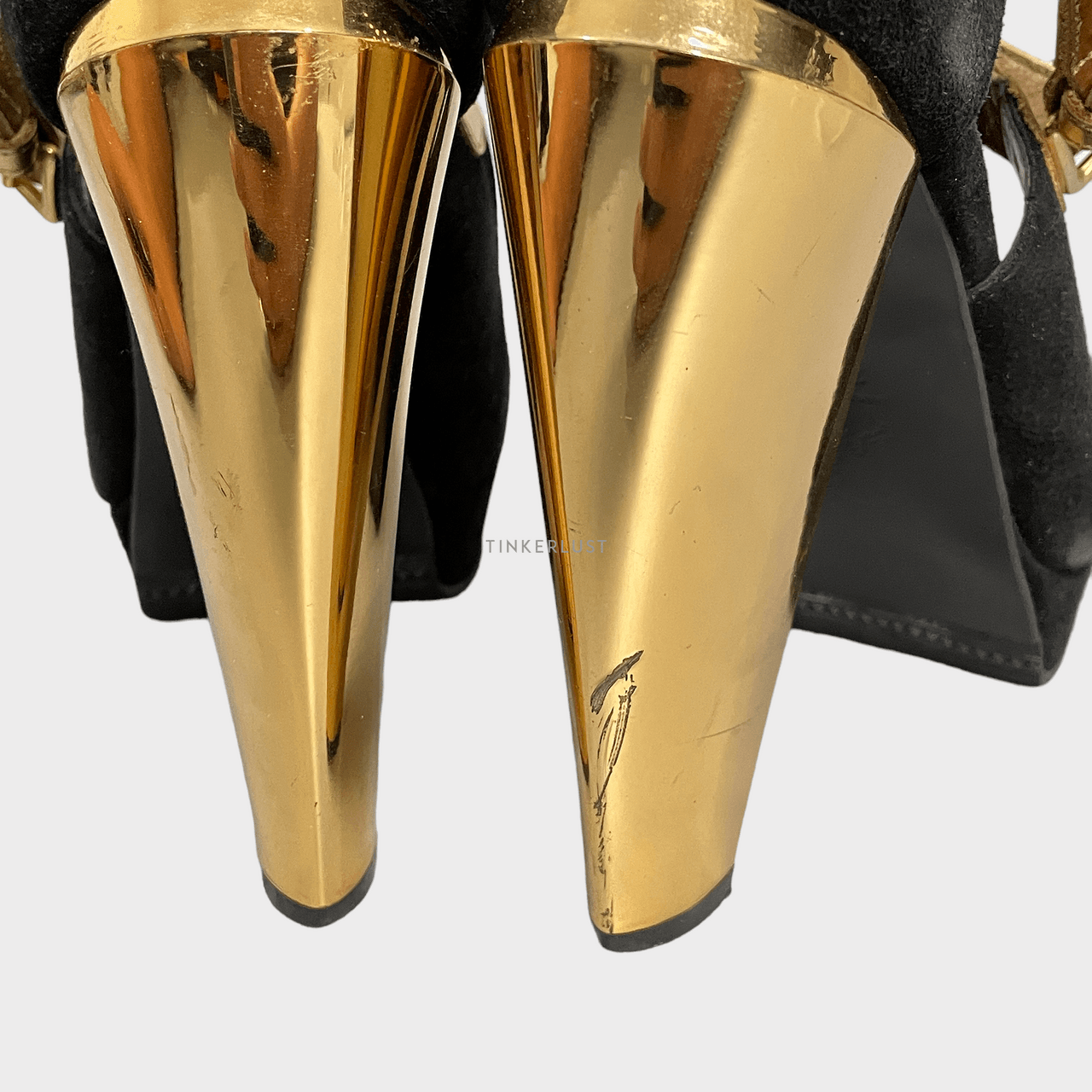 Marni Gold & Black Suede Ankle Strap Platform Heels