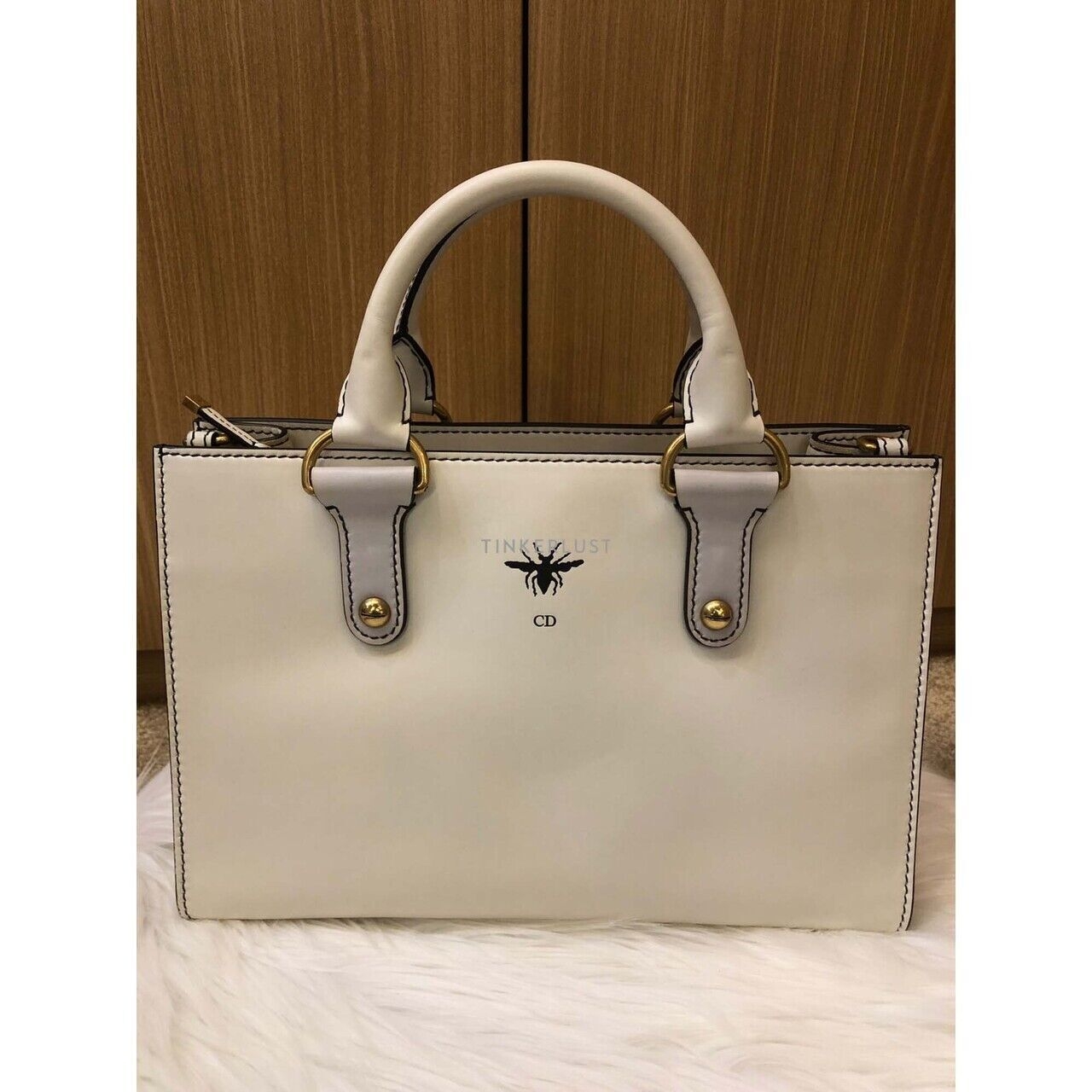 Christian Dior D-Bee White Smooth Leather 2017 Satchel