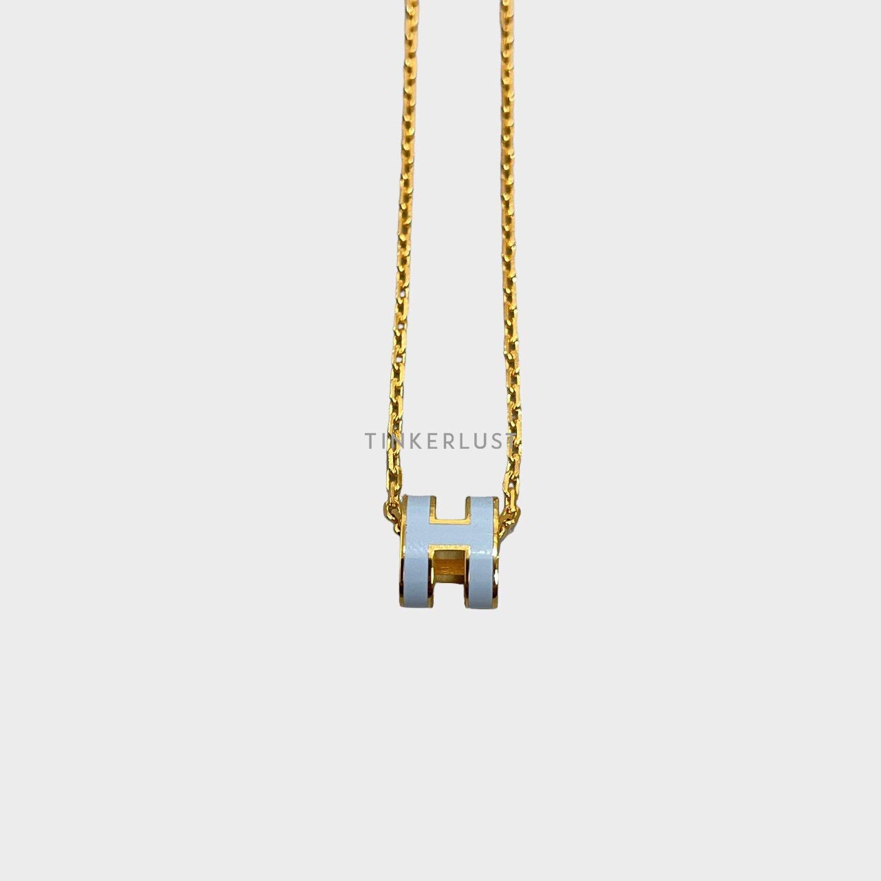 Hermes Mini Pop H Necklace Bleu Sature with Gold Hardware Jewellery