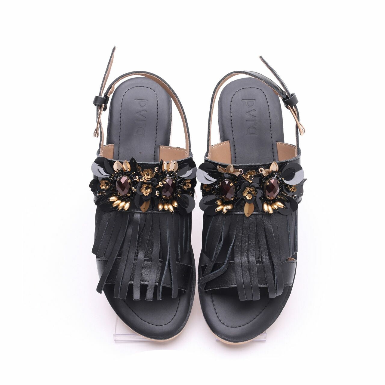 Pvra Tevva Frill Heels Black Sandals