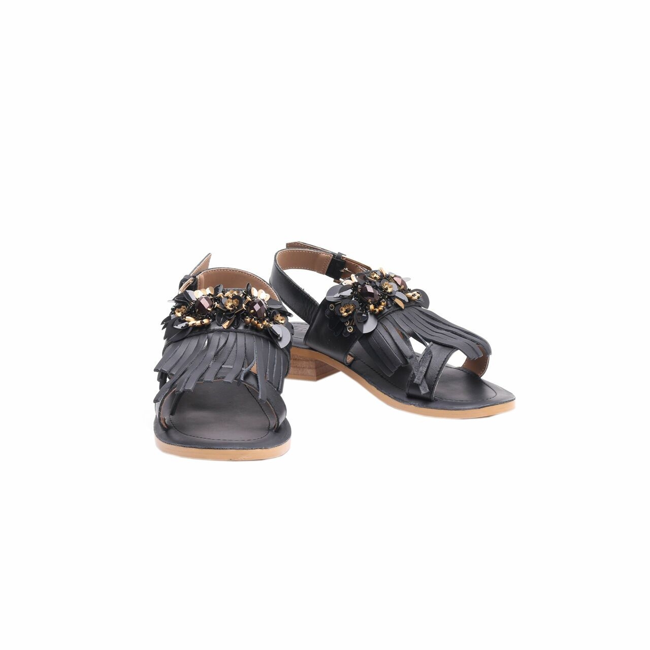 Pvra Tevva Frill Heels Black Sandals