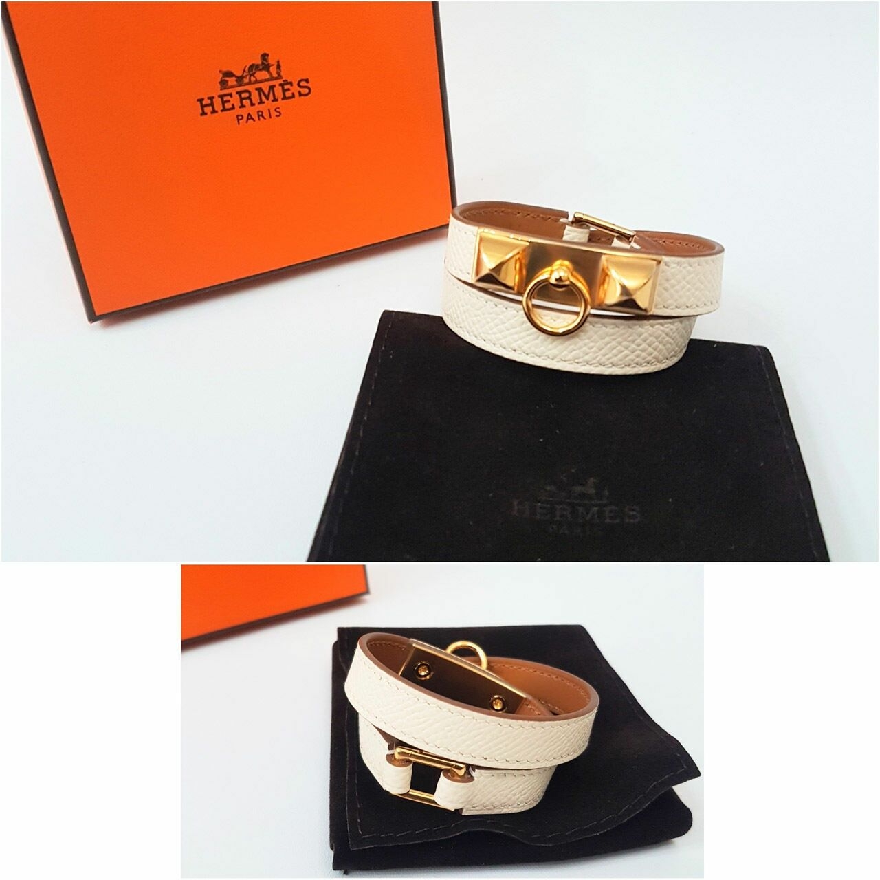 HERMES Double Tour Rivale Nata Epsom GHW T1 #Z Jewellery