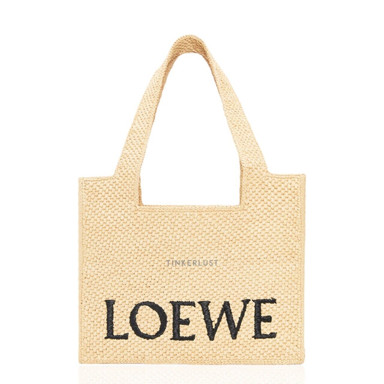 Loewe Medium Logo Font Tote Bag in Natural Raffia with Adjustable Shoulder Strap