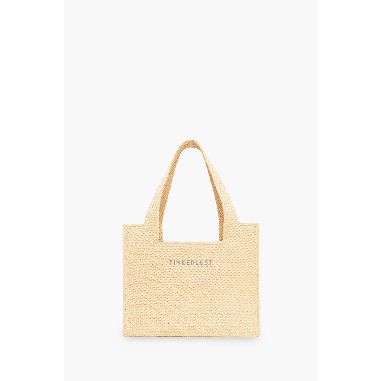 Loewe Medium Logo Font Tote Bag in Natural Raffia with Adjustable Shoulder Strap