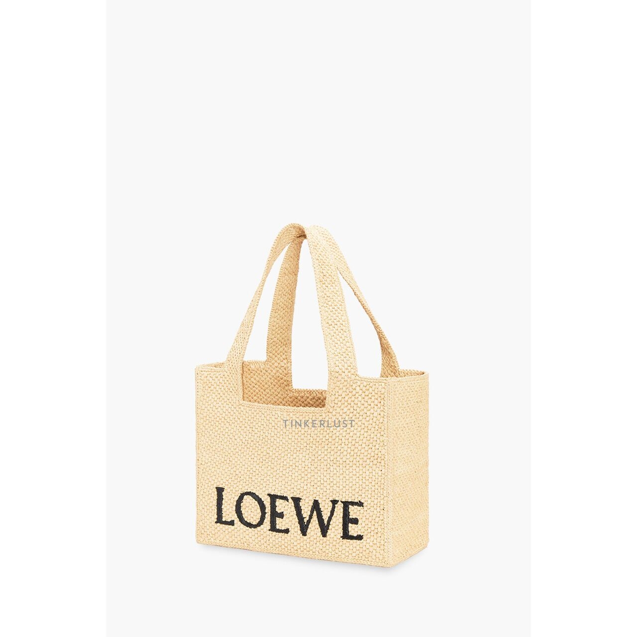 Loewe Medium Logo Font Tote Bag in Natural Raffia with Adjustable Shoulder Strap