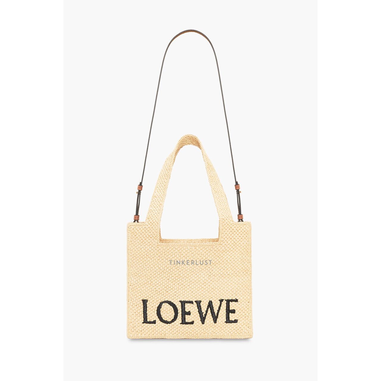 Loewe Medium Logo Font Tote Bag in Natural Raffia with Adjustable Shoulder Strap