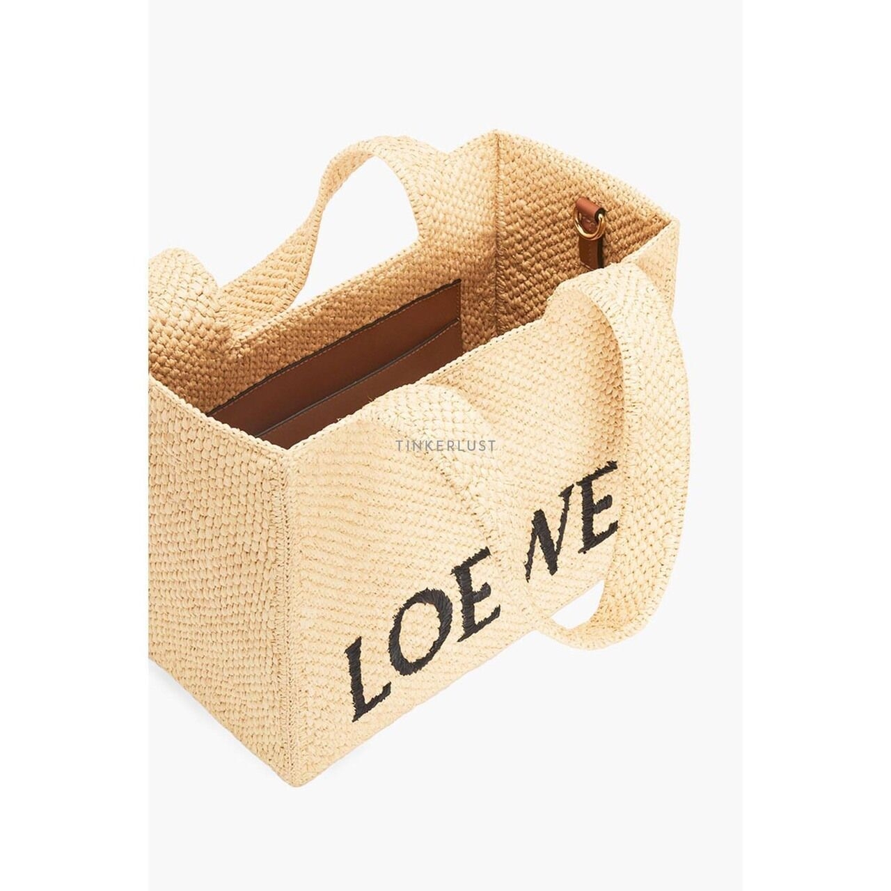 Loewe Medium Logo Font Tote Bag in Natural Raffia with Adjustable Shoulder Strap