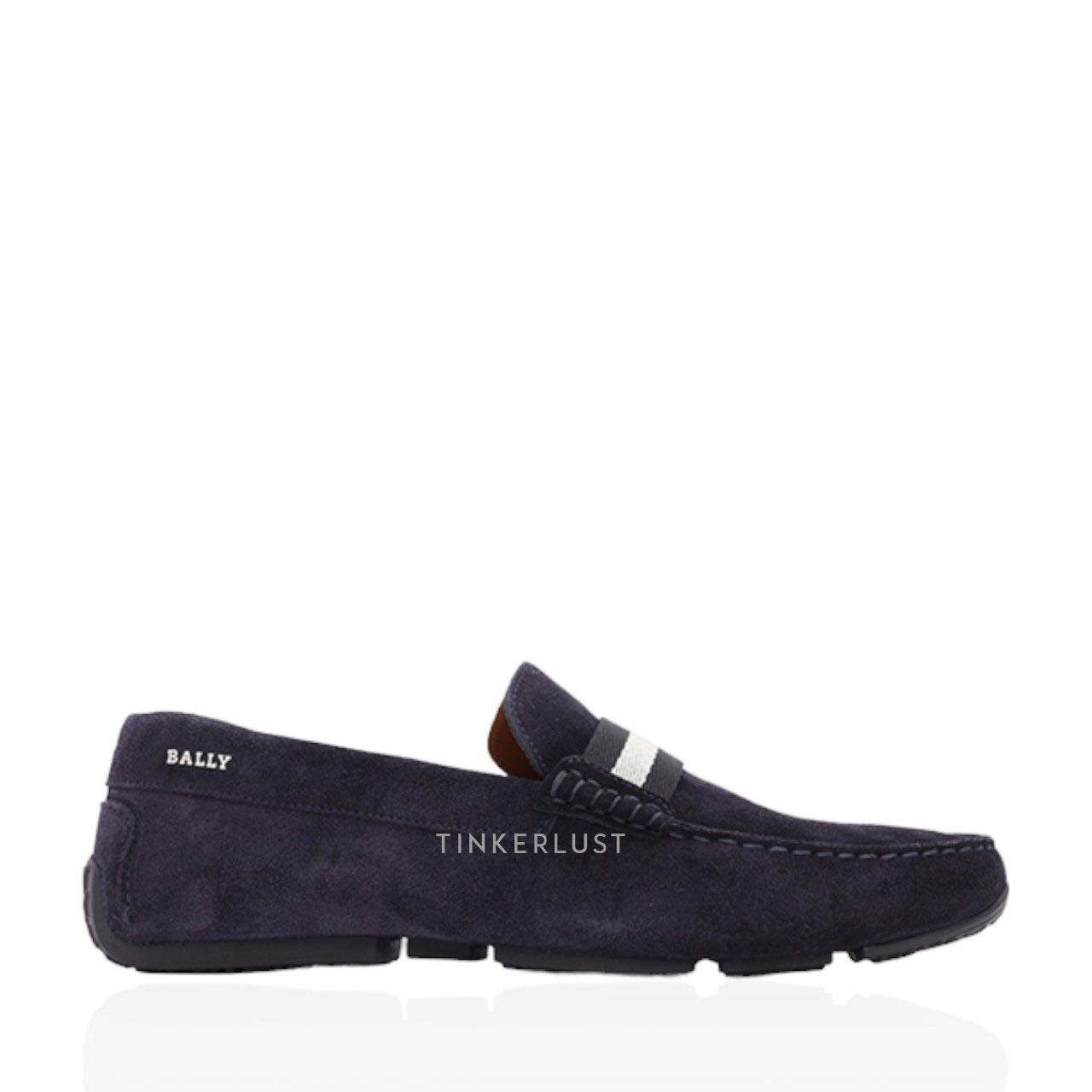 Bally Men Driver Pearce Loafers in Navy Blue Suede with Trainspotting Stripe