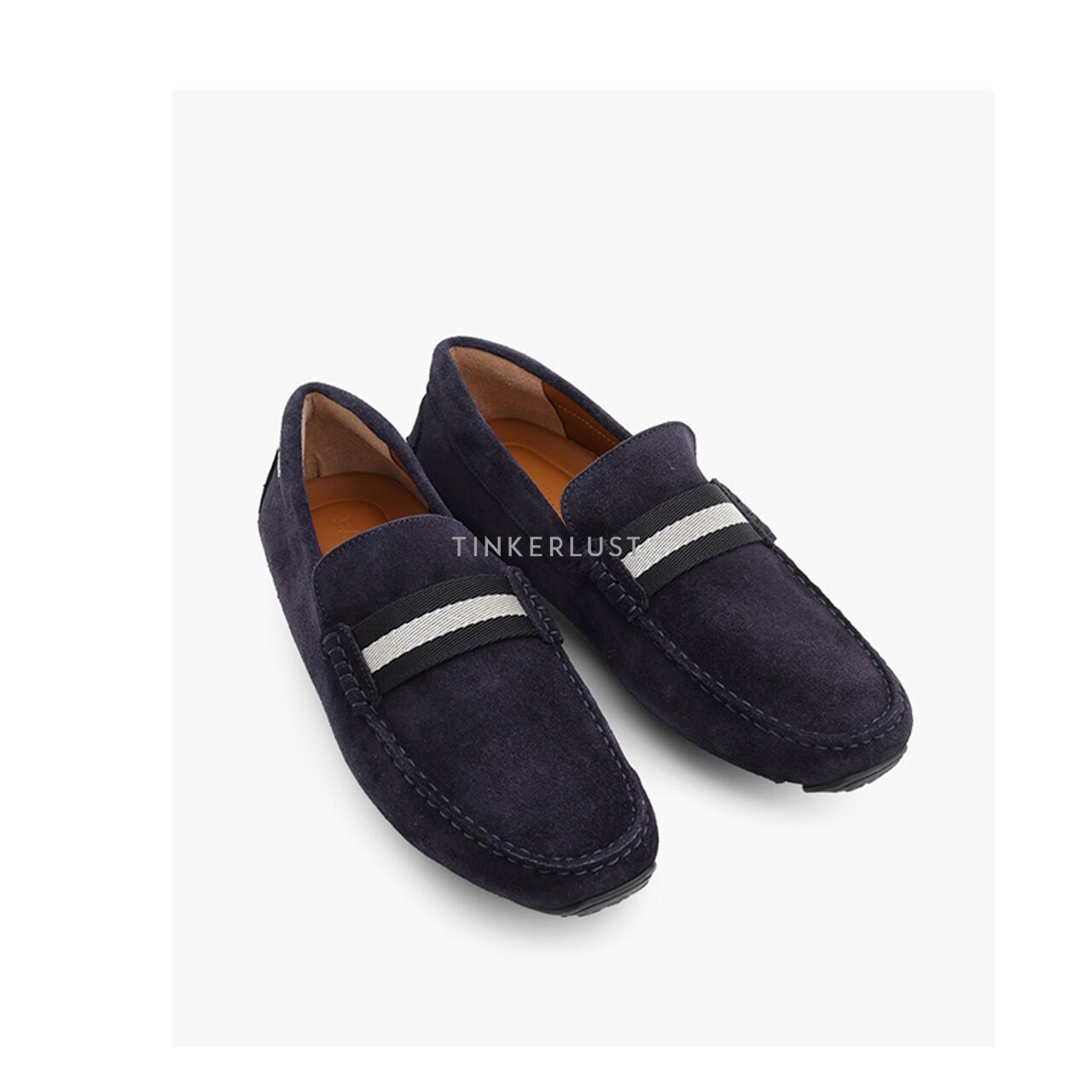 Bally Men Driver Pearce Loafers in Navy Blue Suede with Trainspotting Stripe