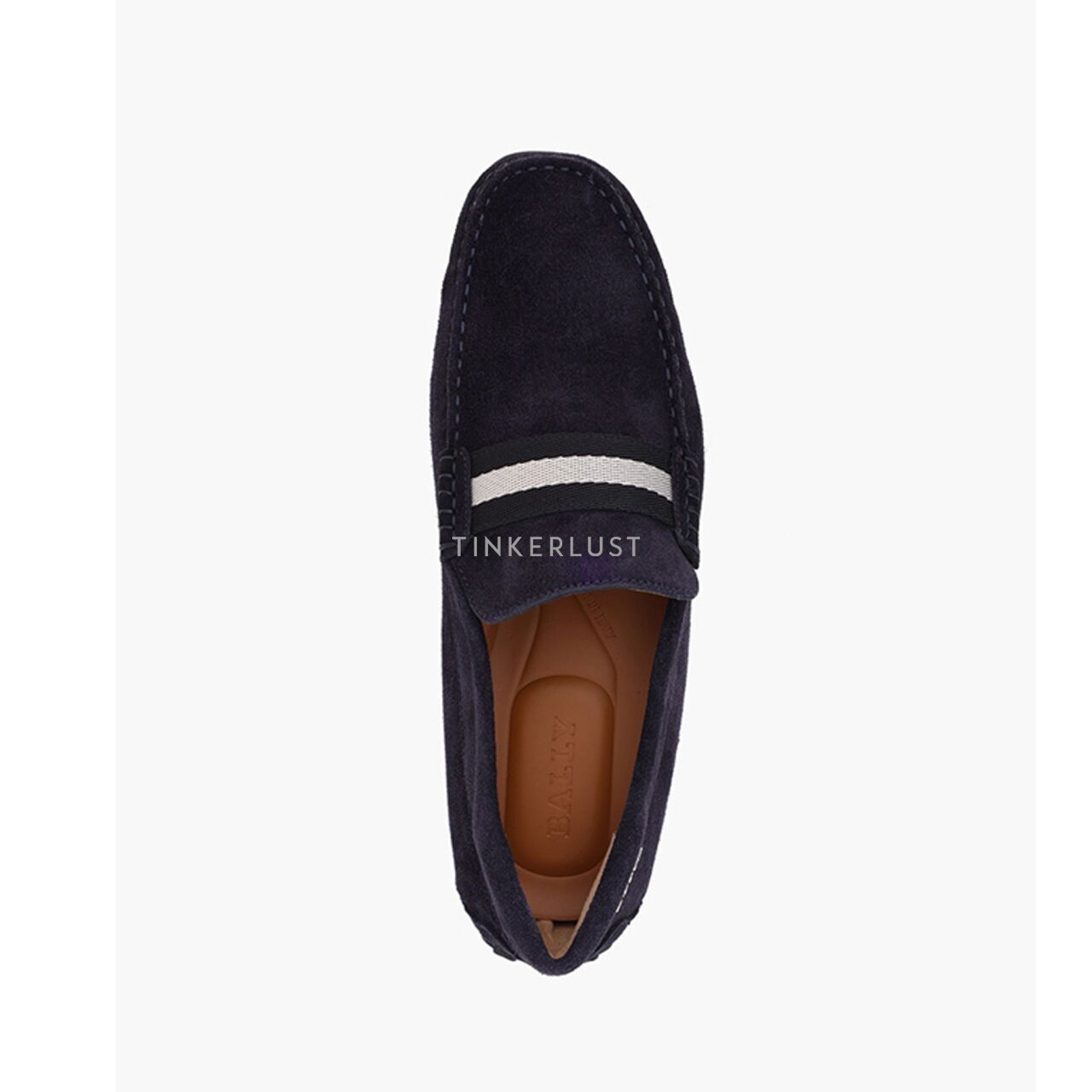 Bally Men Driver Pearce Loafers in Navy Blue Suede with Trainspotting Stripe