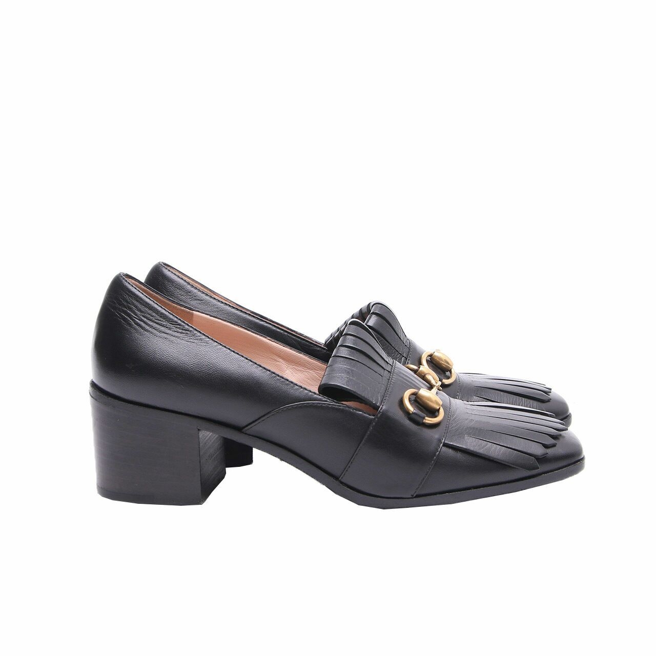 Gucci Malaga Kid Black Mid-Heels Loafers Heels