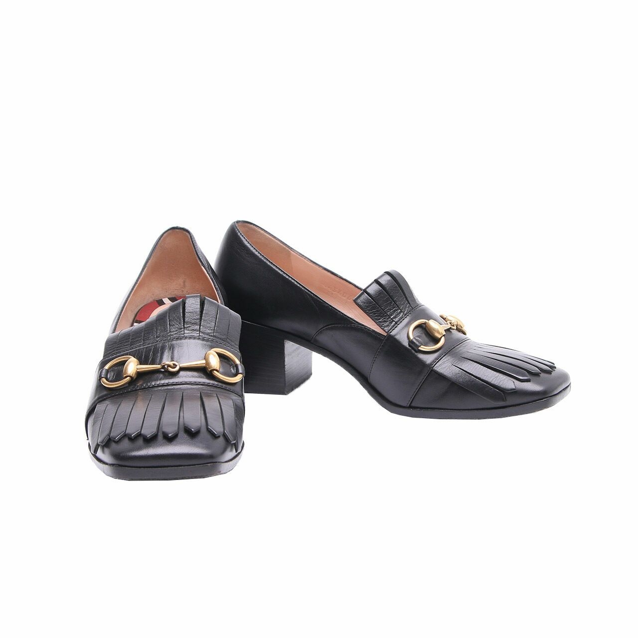 Gucci Malaga Kid Black Mid-Heels Loafers Heels