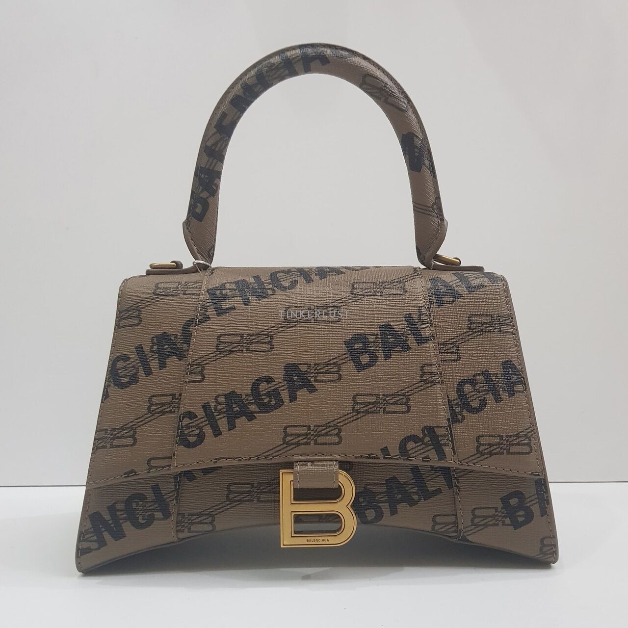 Balenciaga Hourglass Monogram Logo Brown GHW Satchel Bag