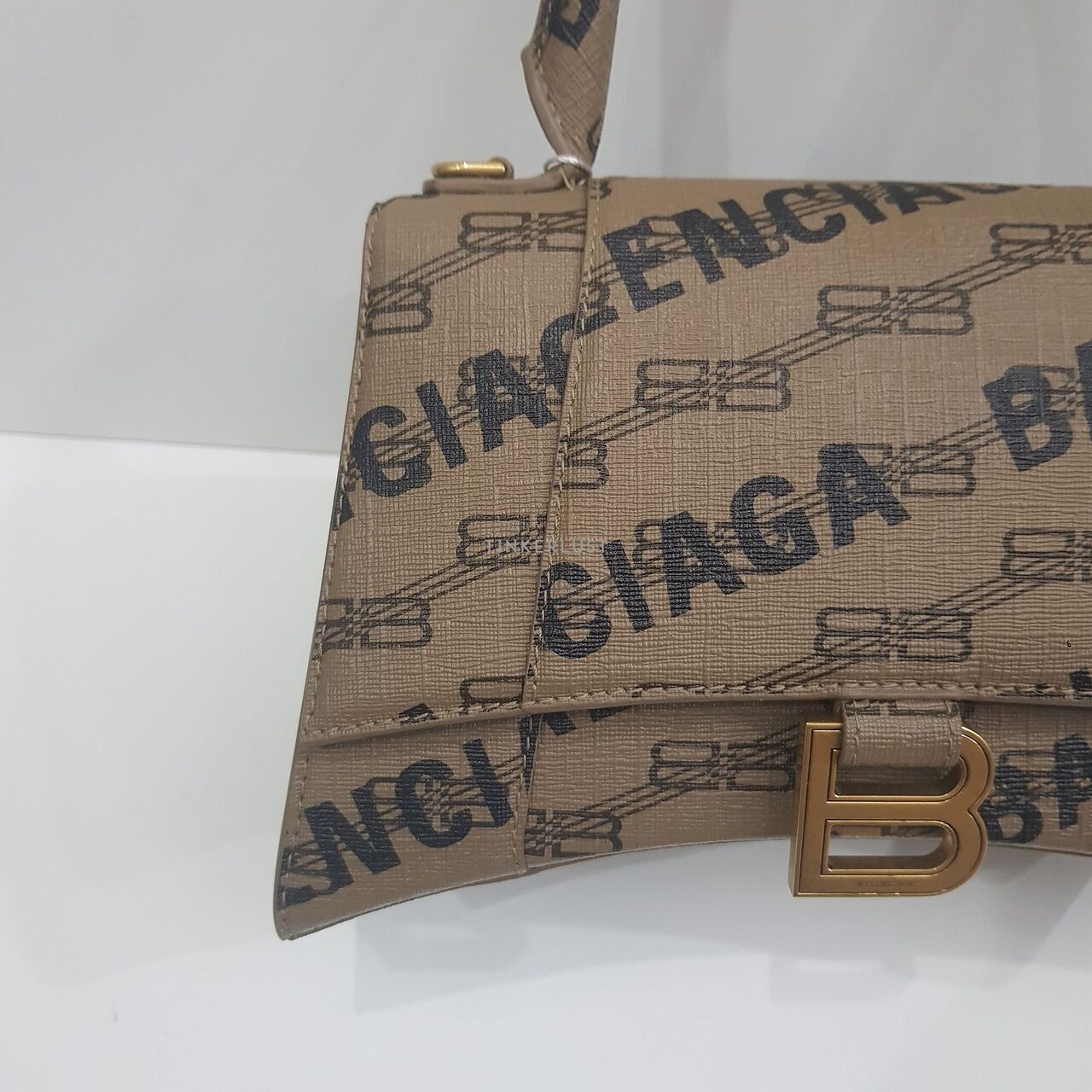 Balenciaga Hourglass Monogram Logo Brown GHW Satchel Bag