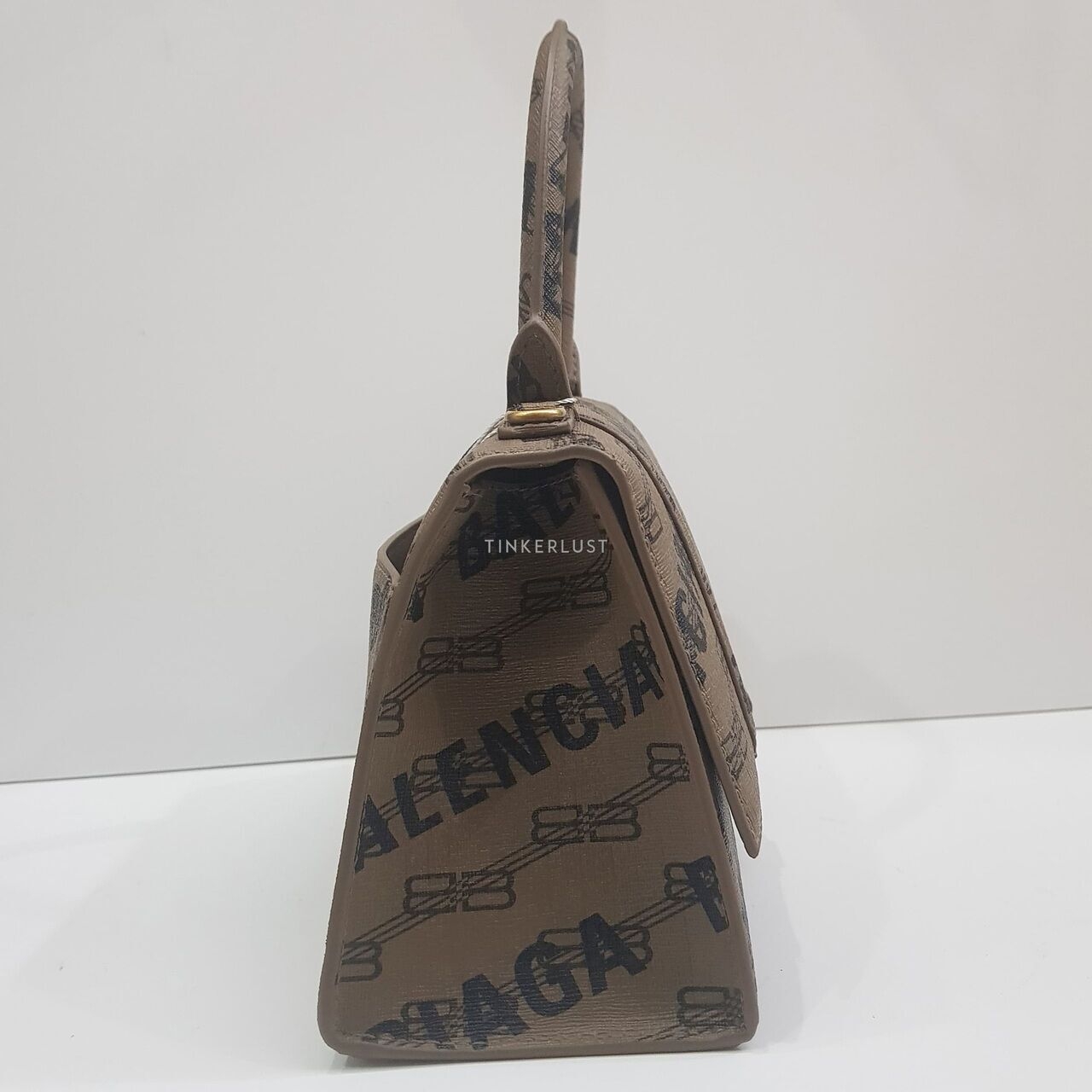 Balenciaga Hourglass Monogram Logo Brown GHW Satchel Bag