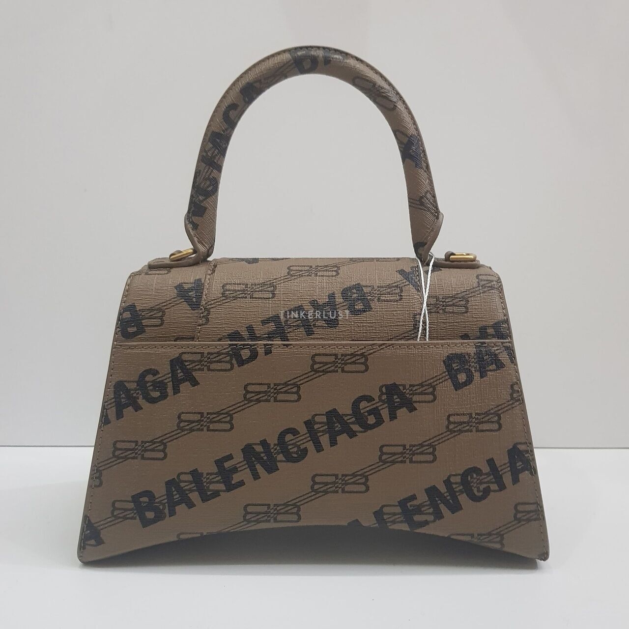 Balenciaga Hourglass Monogram Logo Brown GHW Satchel Bag