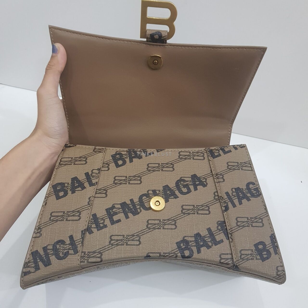 Balenciaga Hourglass Monogram Logo Brown GHW Satchel Bag