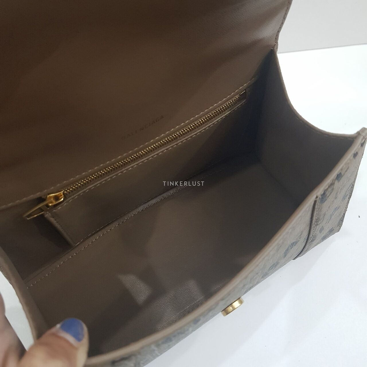 Balenciaga Hourglass Monogram Logo Brown GHW Satchel Bag