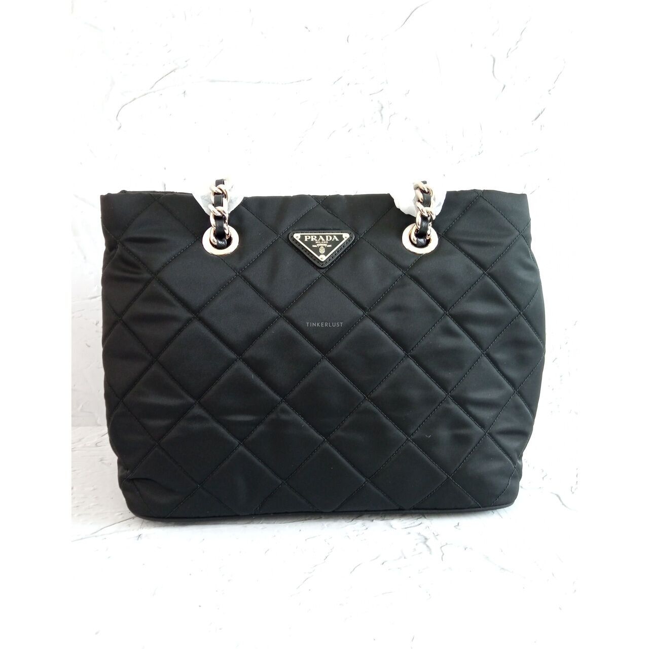 Prada 1BG740 Tessuto Impuntu Black Shopping Totebag 