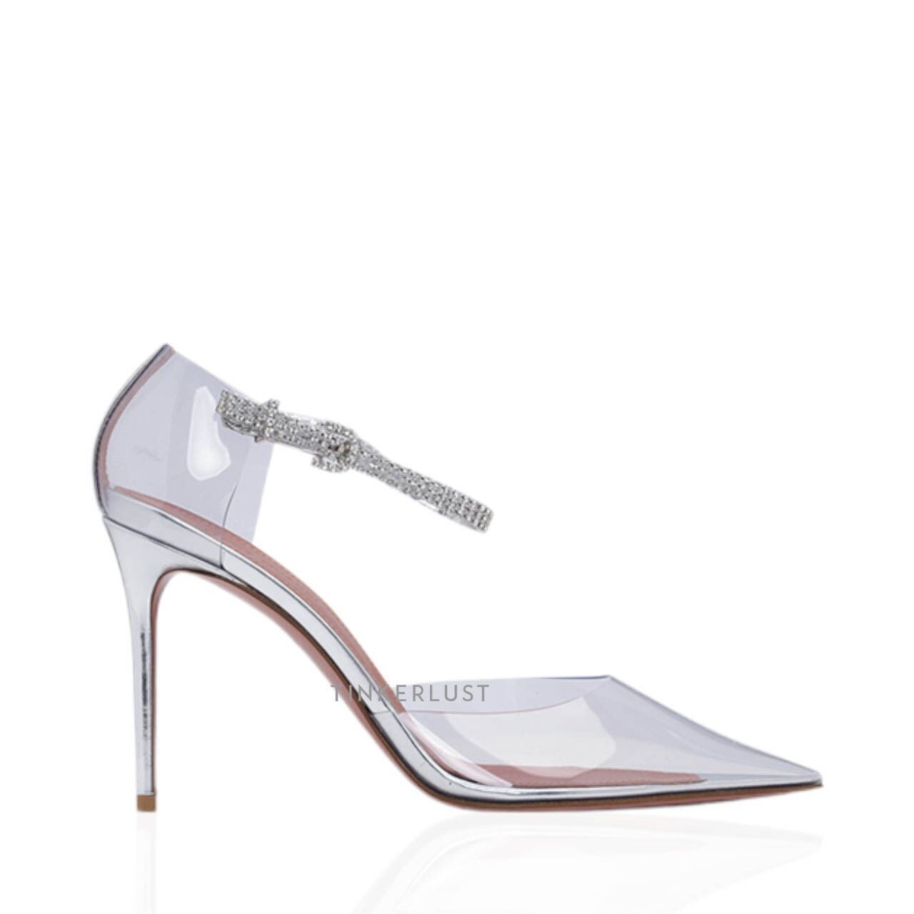 Amina Muaddi Ursina Ankle-Strap Pumps 95mm Transparent Crystals Heels