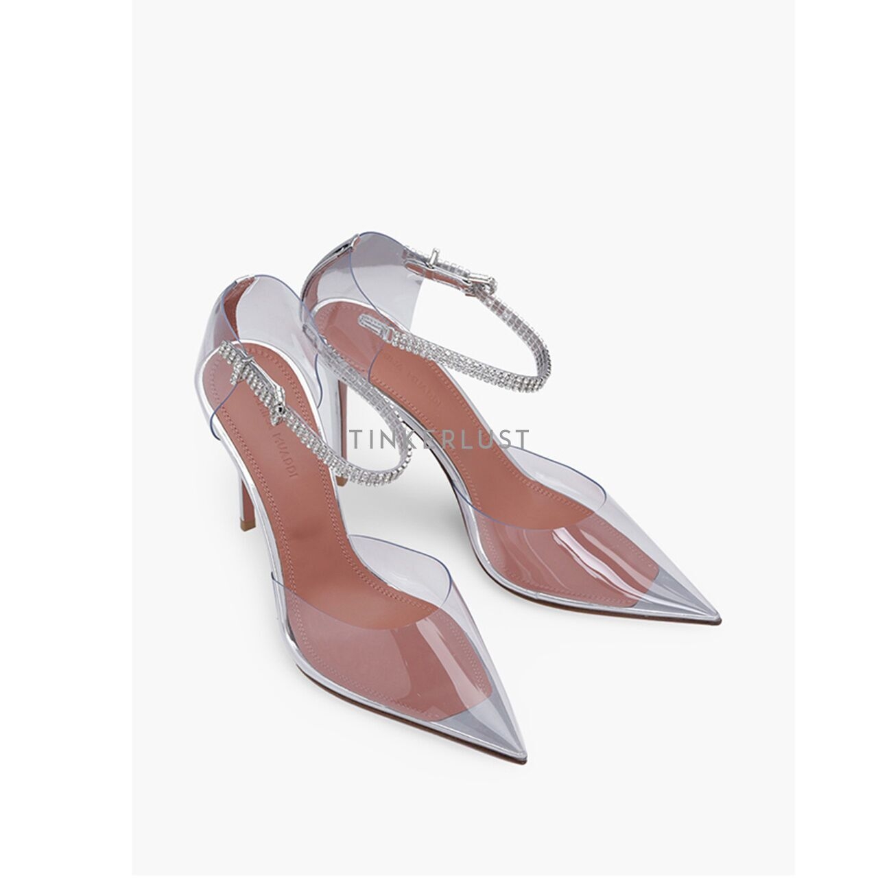 Amina Muaddi Ursina Ankle-Strap Pumps 95mm Transparent Crystals Heels