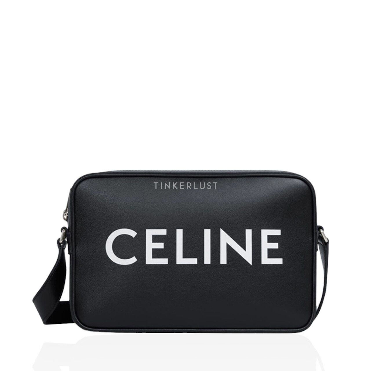 Celine Medium Messenger Bag in Black Smooth Calfskin with Celine Print