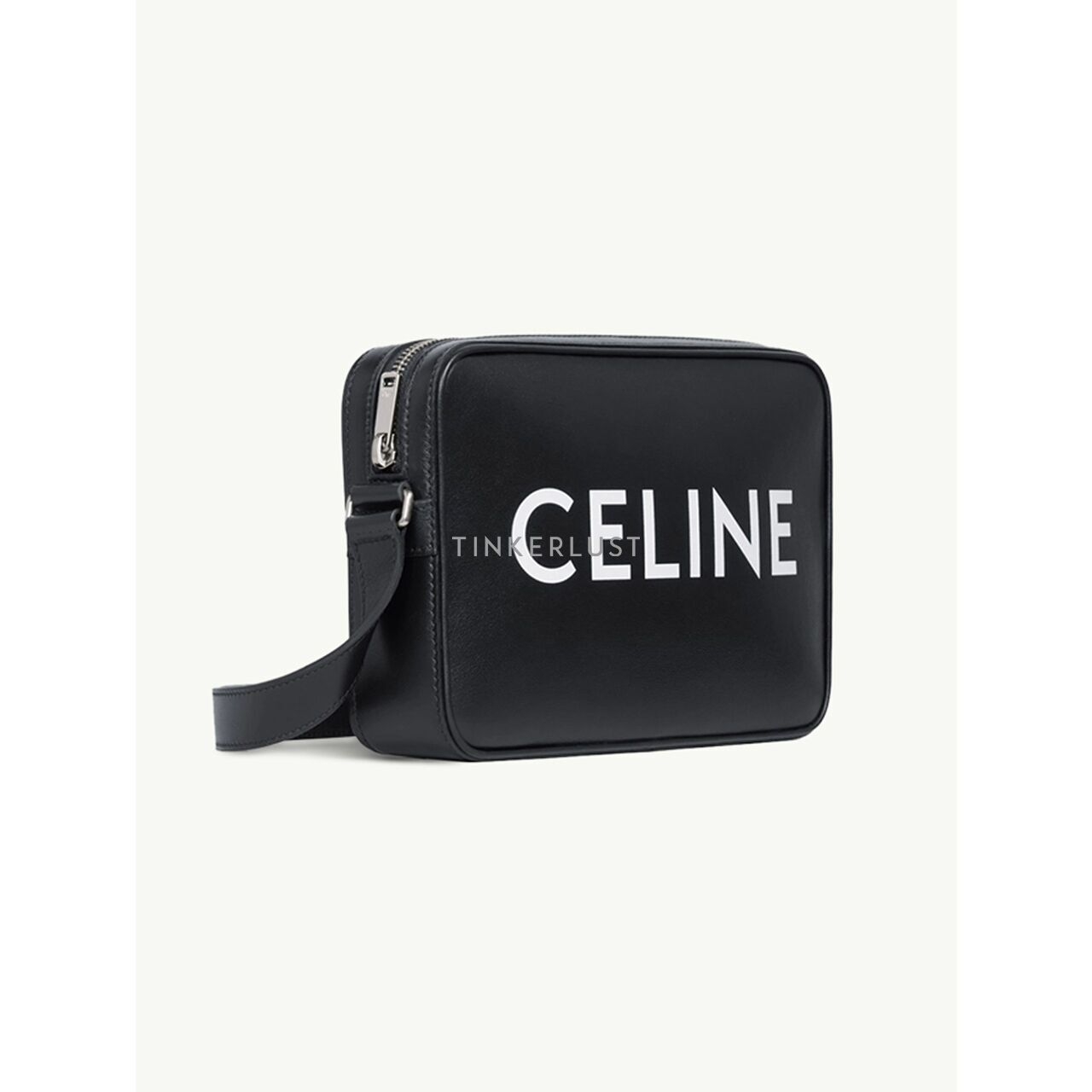 Celine Medium Messenger Bag in Black Smooth Calfskin with Celine Print