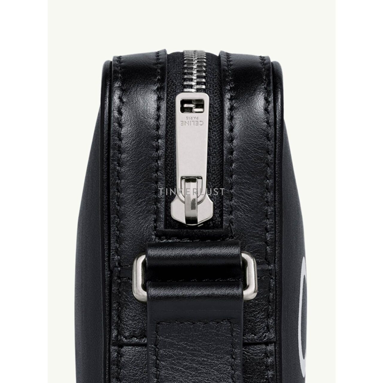 Celine Medium Messenger Bag in Black Smooth Calfskin with Celine Print