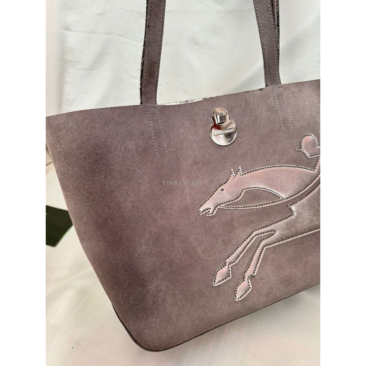 Longchamp Donna Grey Suede Totebag