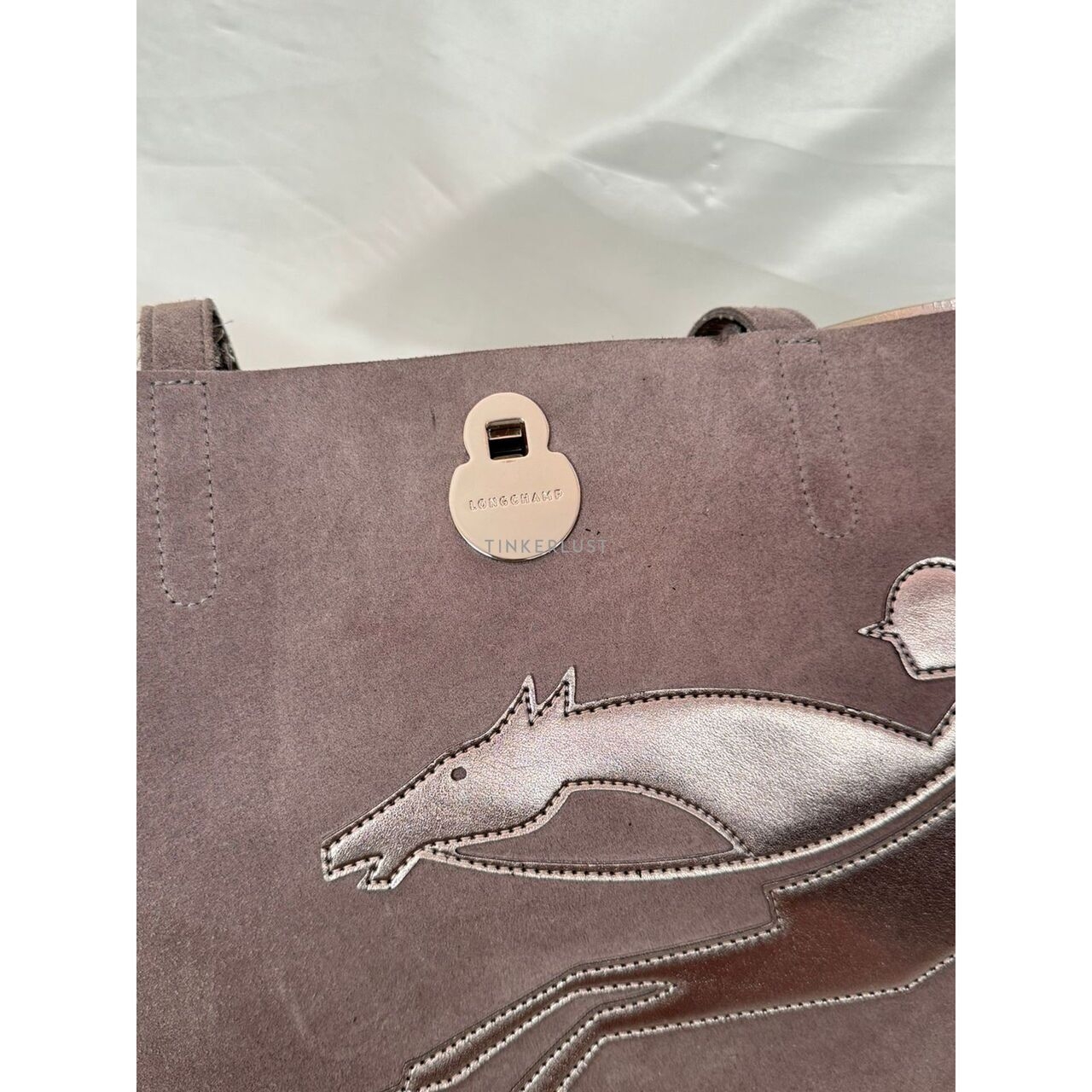 Longchamp Donna Grey Suede Totebag