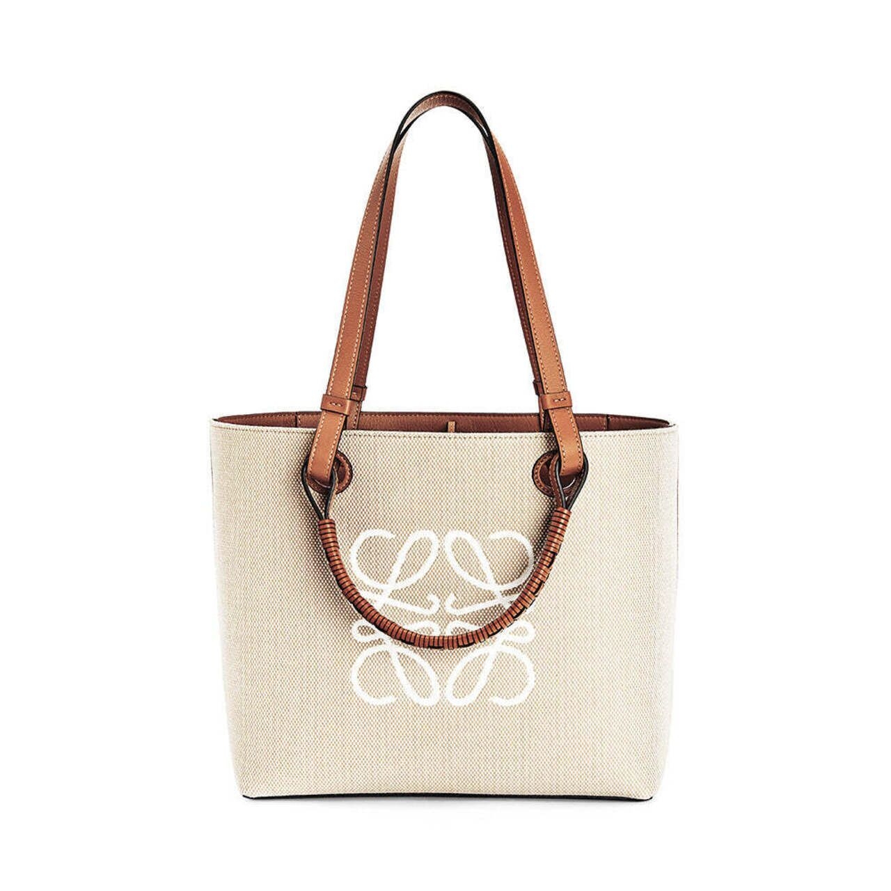 Loewe Small Anagram Tote Bag Jacquard and Calfskin Ecru/Tan