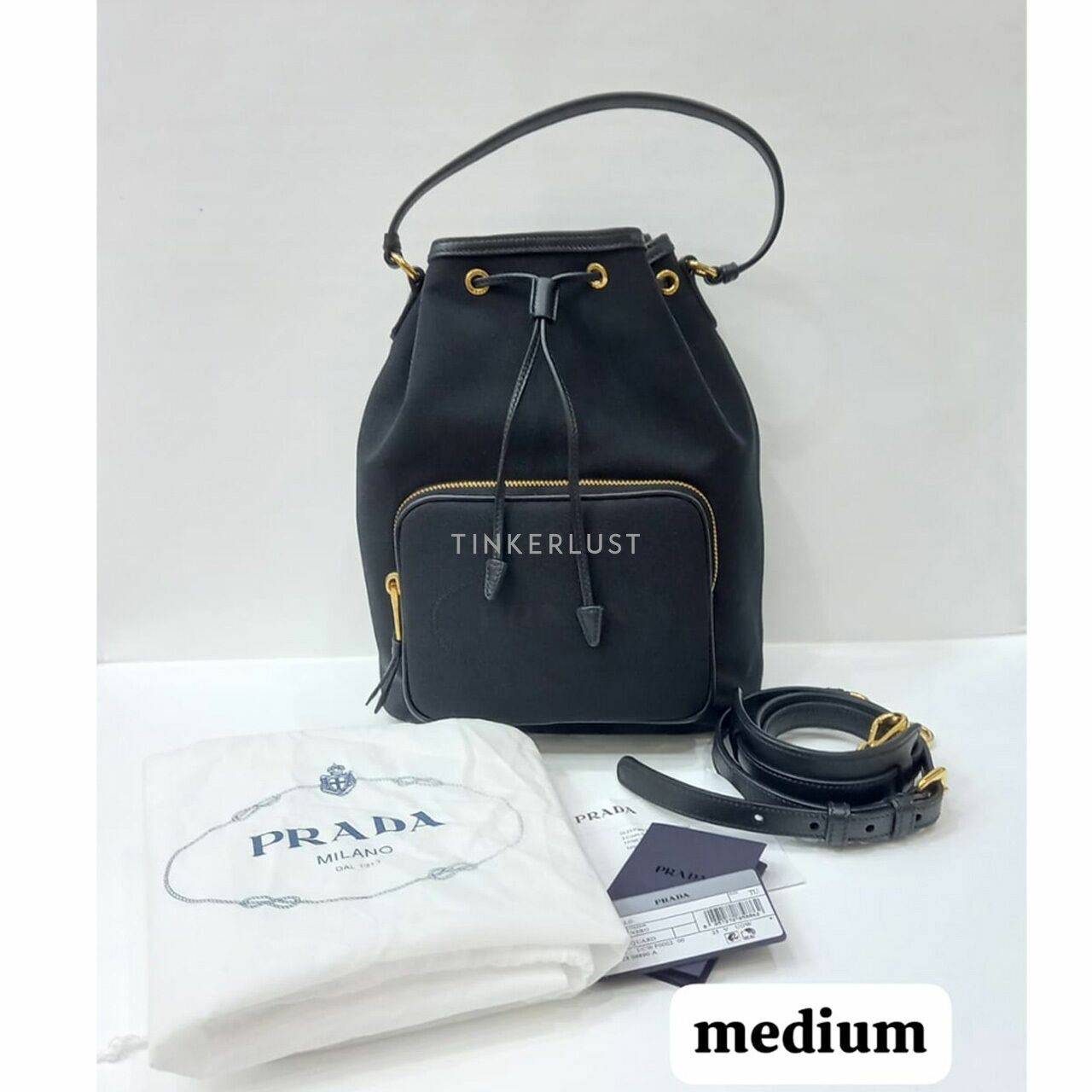 Prada 1BH097 Secchielo Medium Black Logo Jacquard Sling Bag