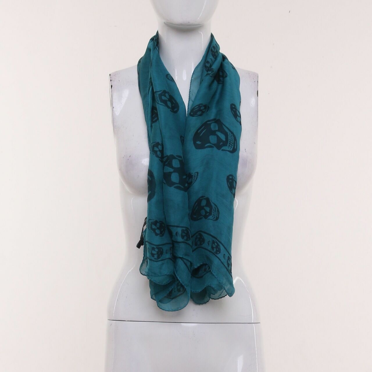 Alexander Mcqueen Green Tosca Skull Scarf