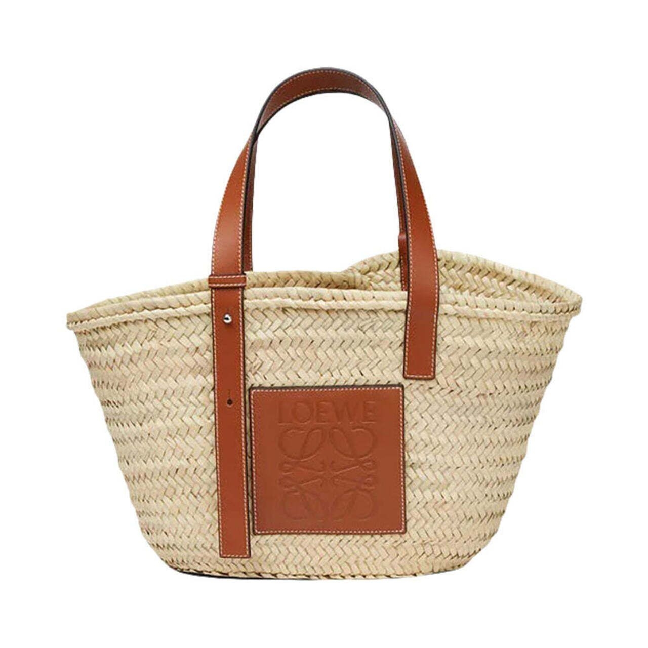 Loewe Medium Basket Bag in Palm Leaf and Calfskin Natural Tan