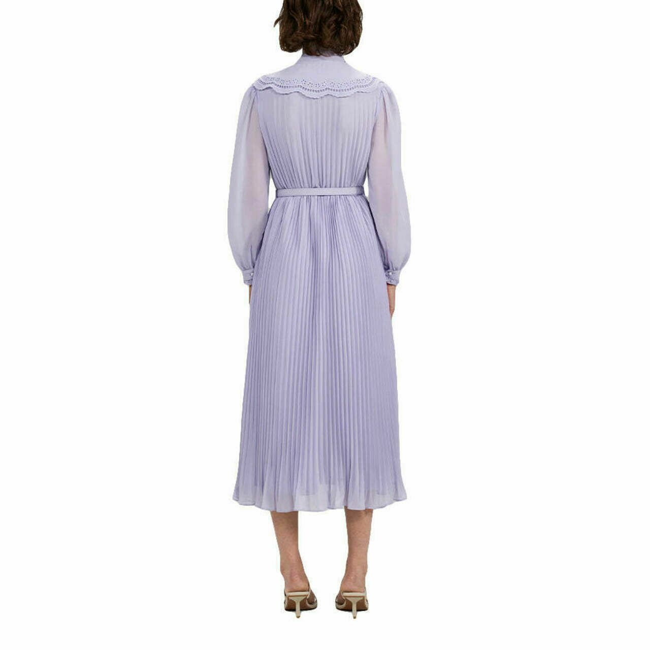 Self Portrait Broderie Collar Chiffon Midi Dress Lilac