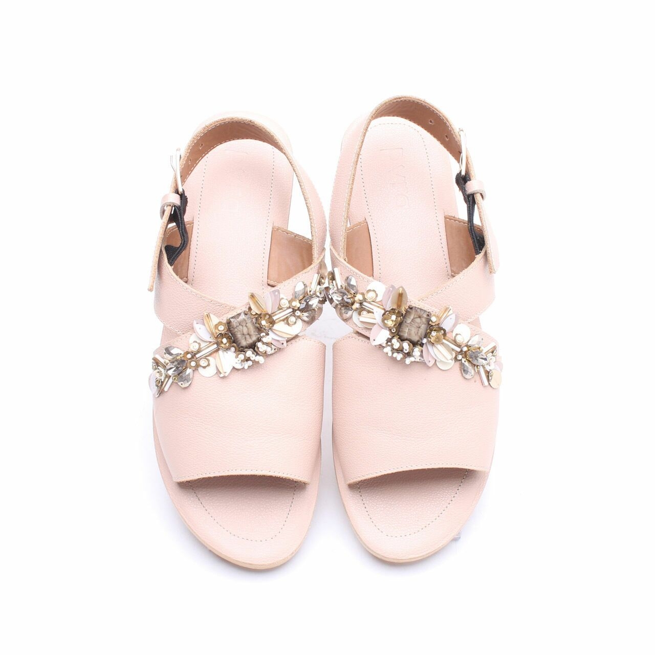 Pvra Nude Sequin Back Strap Sandals