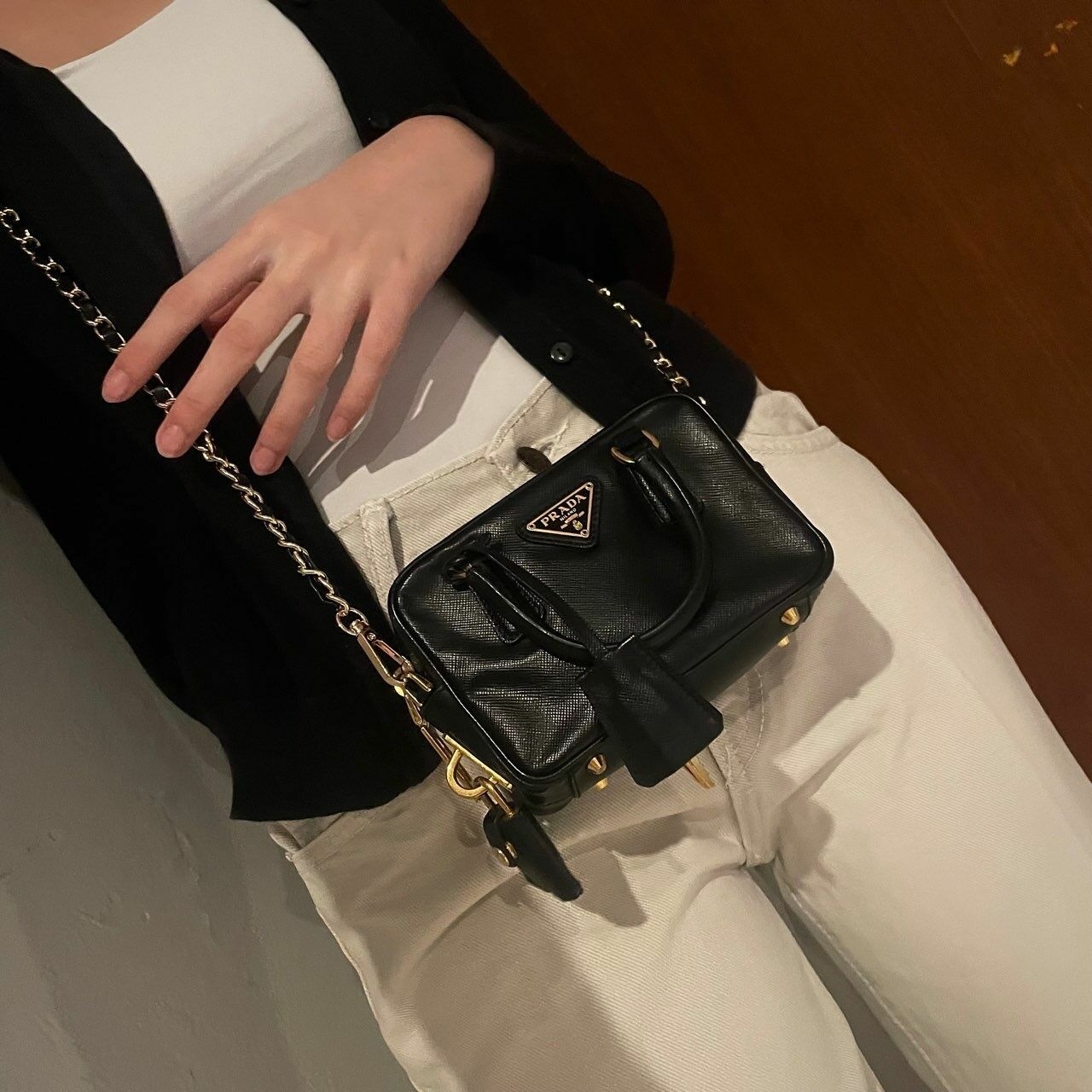 Prada Mini Black Bauletto in Saffiano Leather