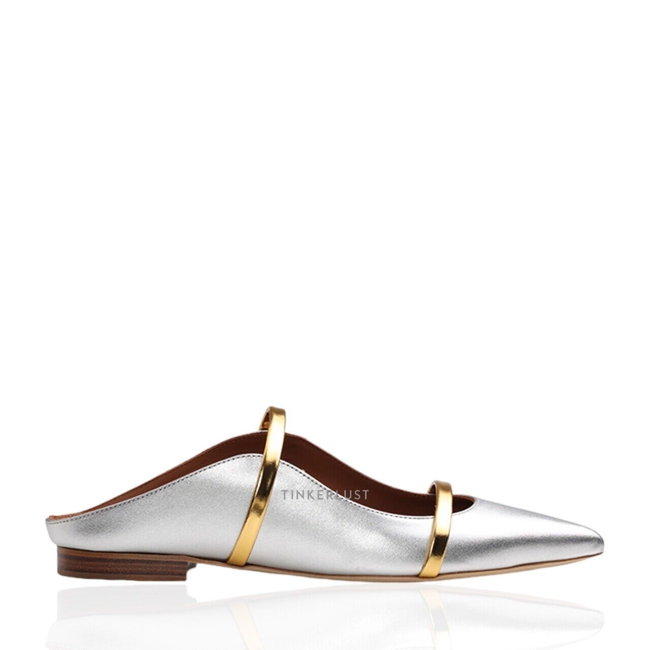 Malone Souliers Maureen in Silver/Gold Mules Flats