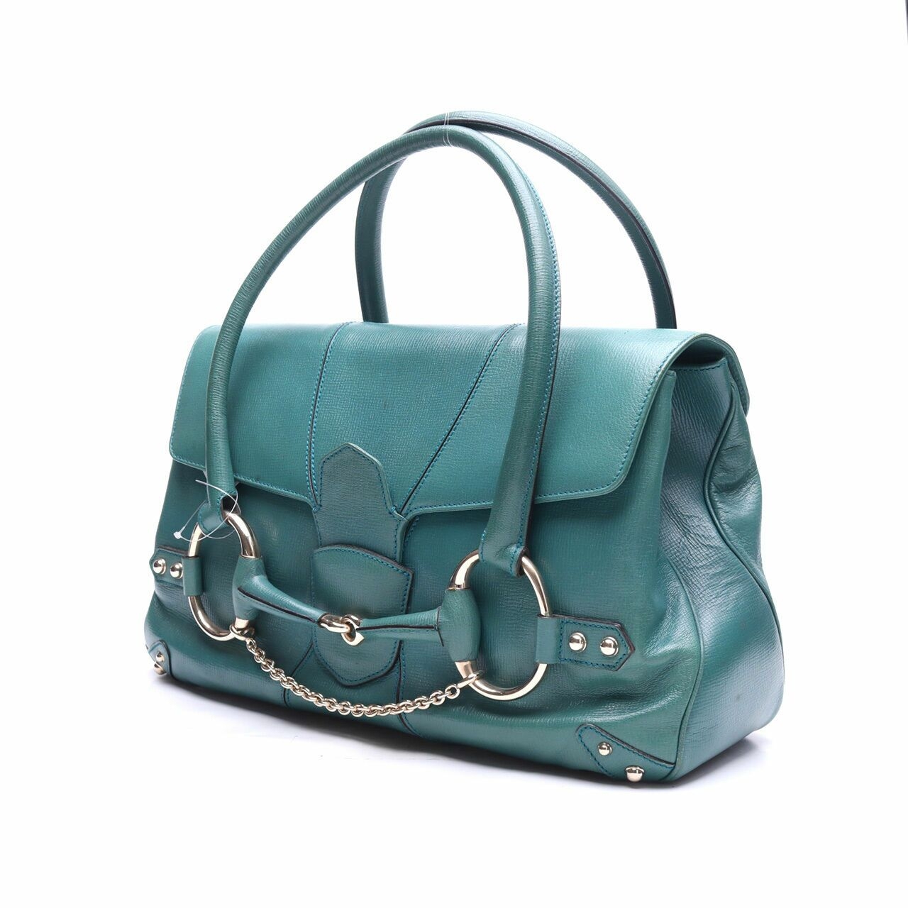 Gucci Grained Calfskin Large Horsebit Chain Flap Green Hand Bag
