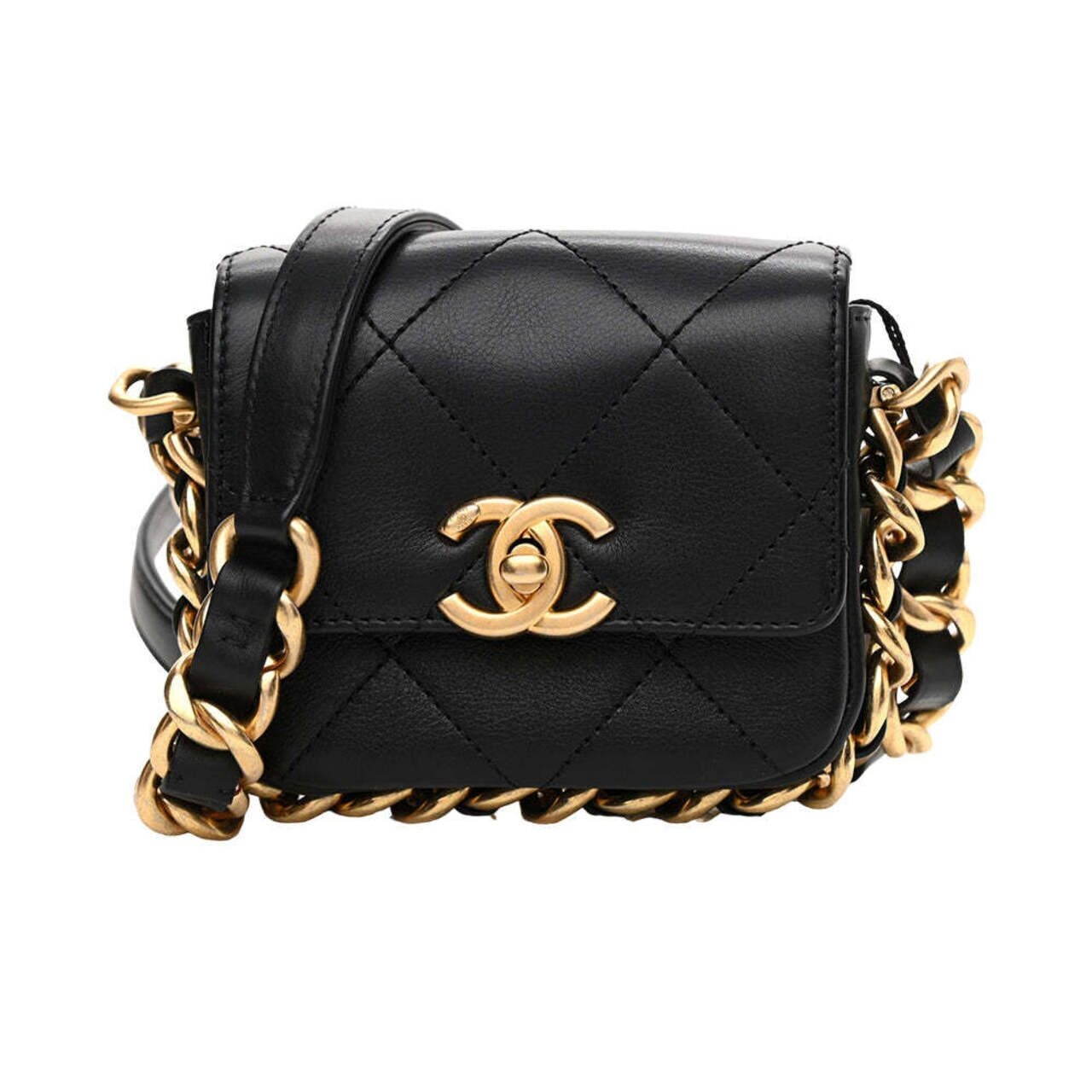 Chanel Mini Flap Calfskin With Big Chain Around Bag Black Ghw