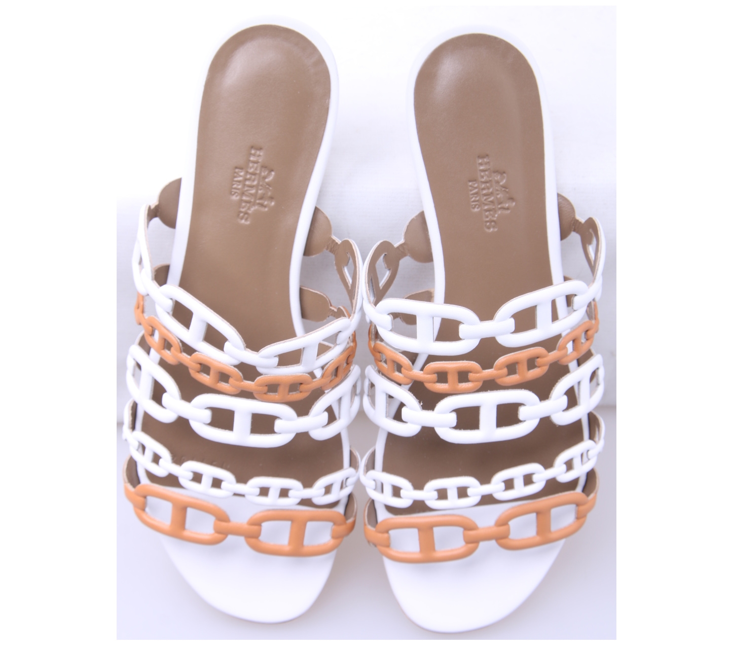 Hermes White & Brown Thalassa Sandals