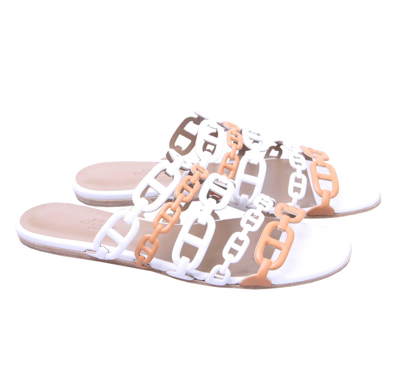 Hermes White & Brown Thalassa Sandals