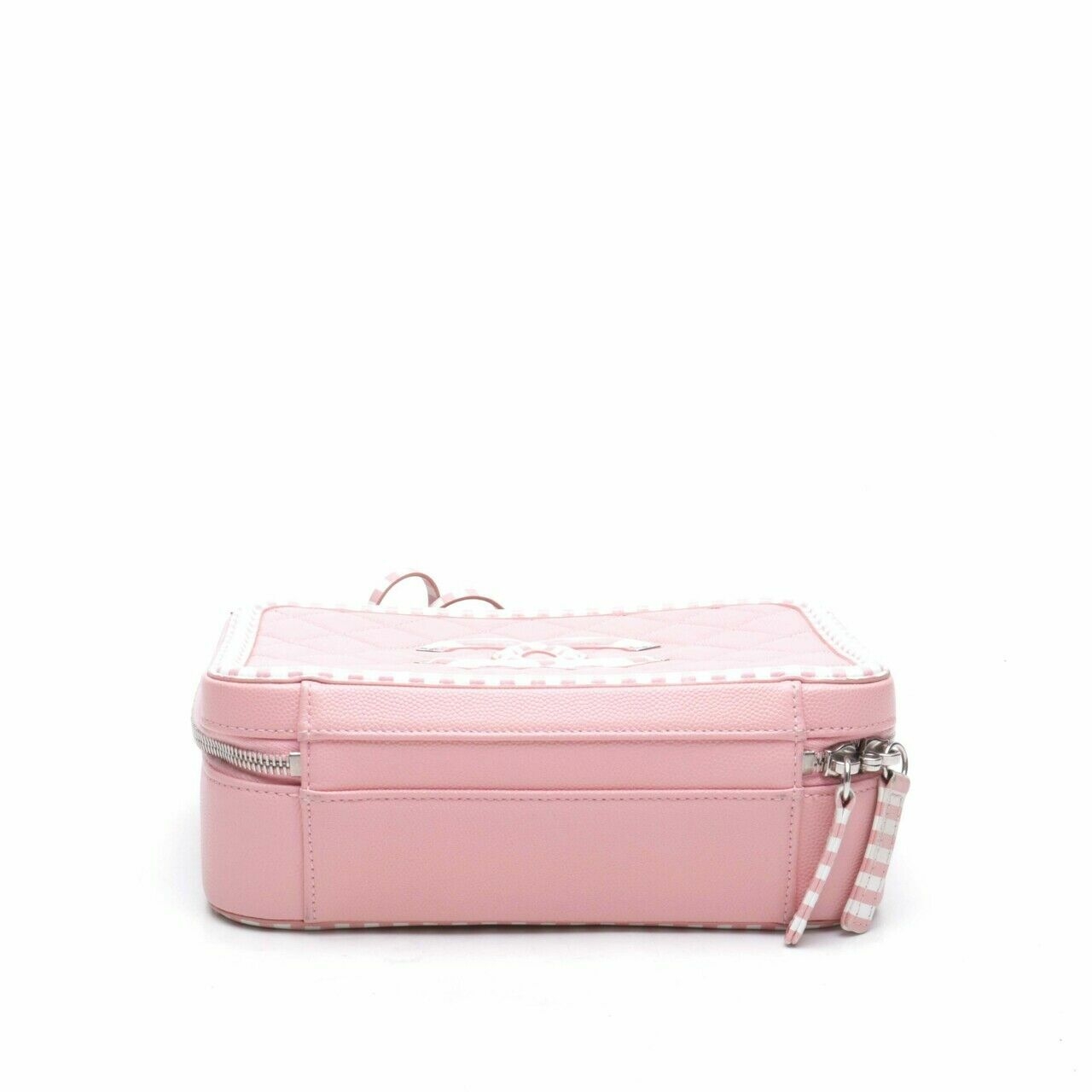  Chanel Pink Medium Filigree Vanity Case in Pink&White Trim Caviar SHW Sling Bag