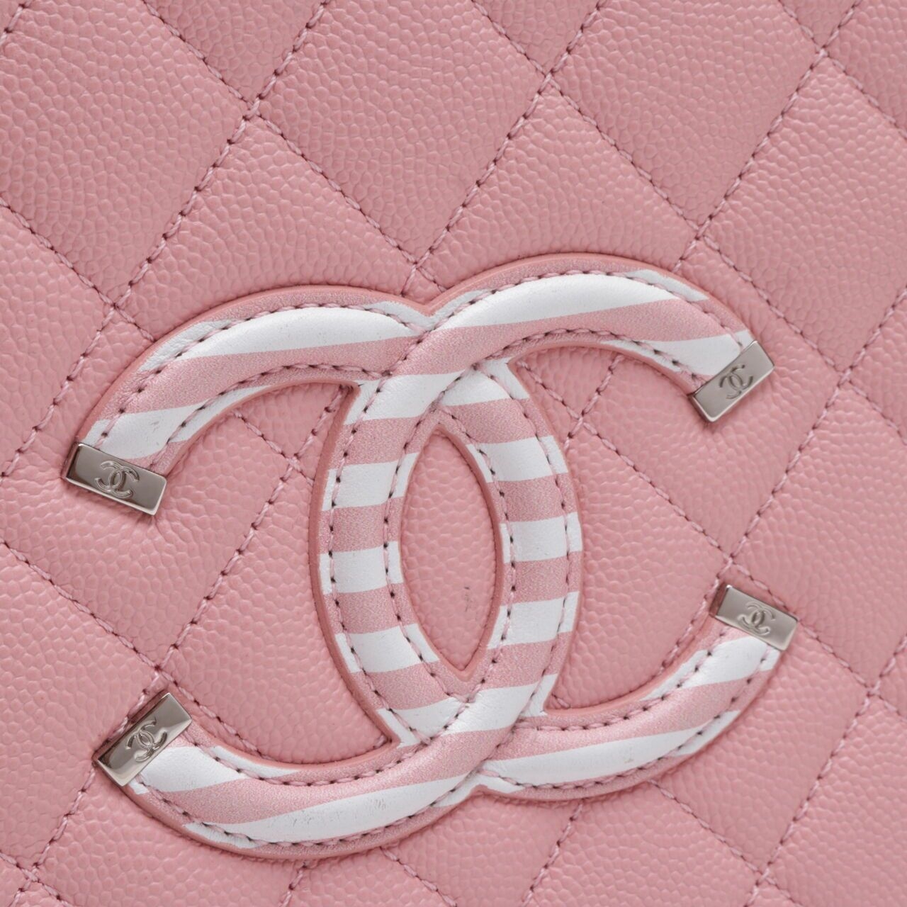  Chanel Pink Medium Filigree Vanity Case in Pink&White Trim Caviar SHW Sling Bag