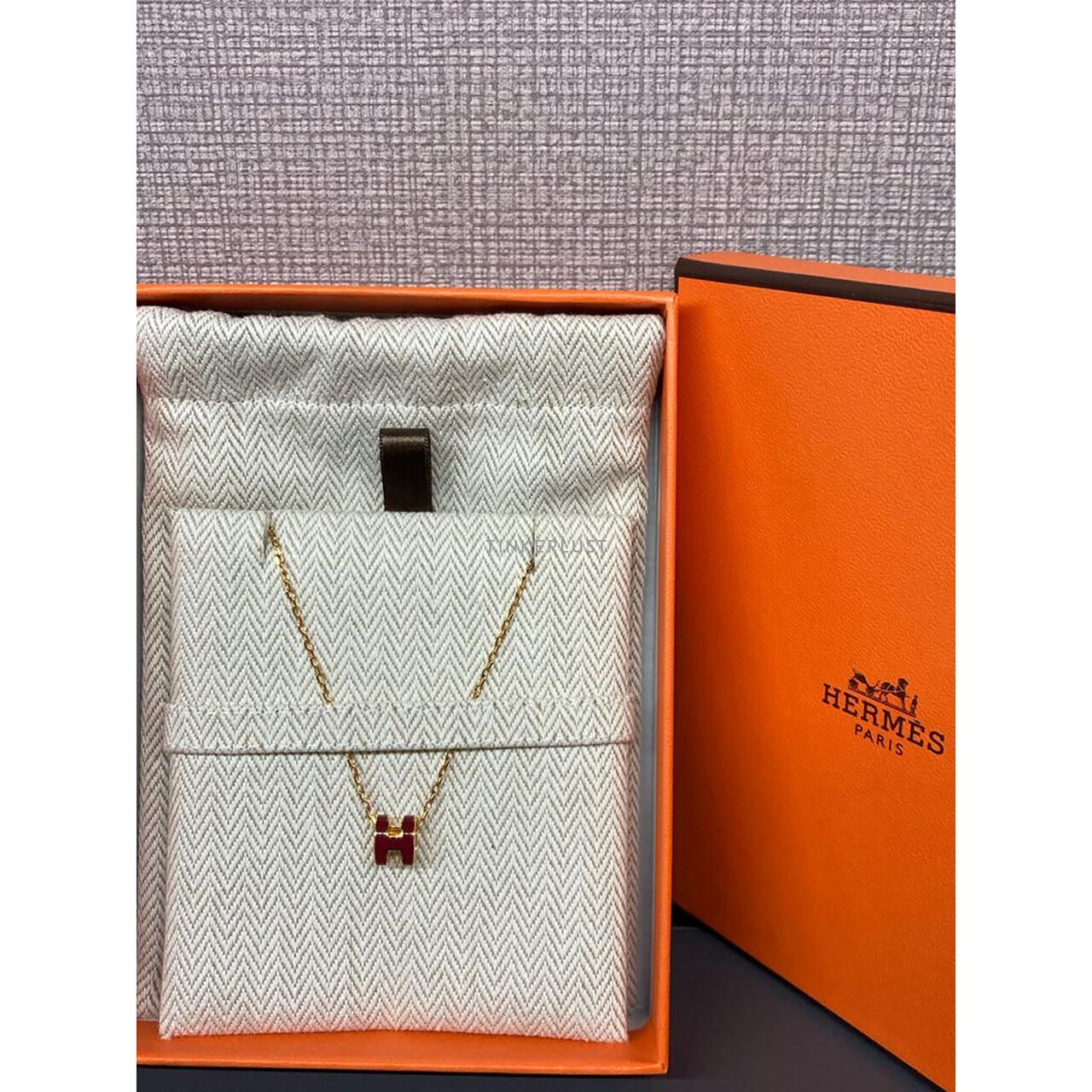 Hermes Rouge Rubis Mini Pop H Pendant GHW Necklace