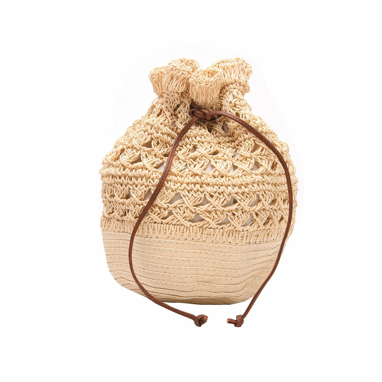 Private Collection Cream Straw Bucket Backpack