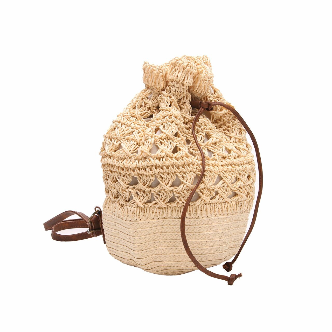 Private Collection Cream Straw Bucket Backpack