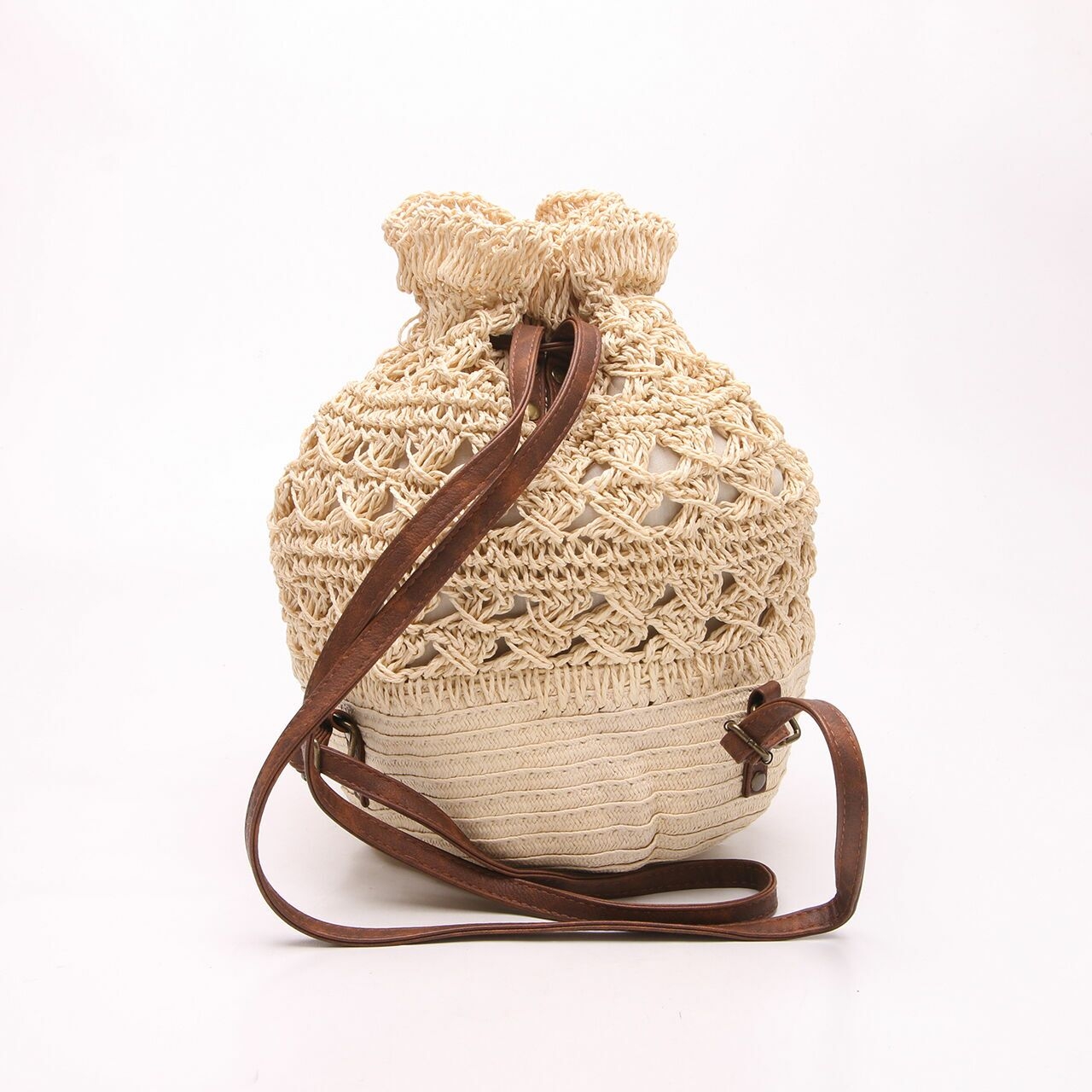 Private Collection Cream Straw Bucket Backpack